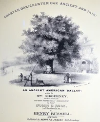 Illustratie van Currier & Ives 19e Eeuw. Charter Oak! Charter Oak Oud en Mooi
